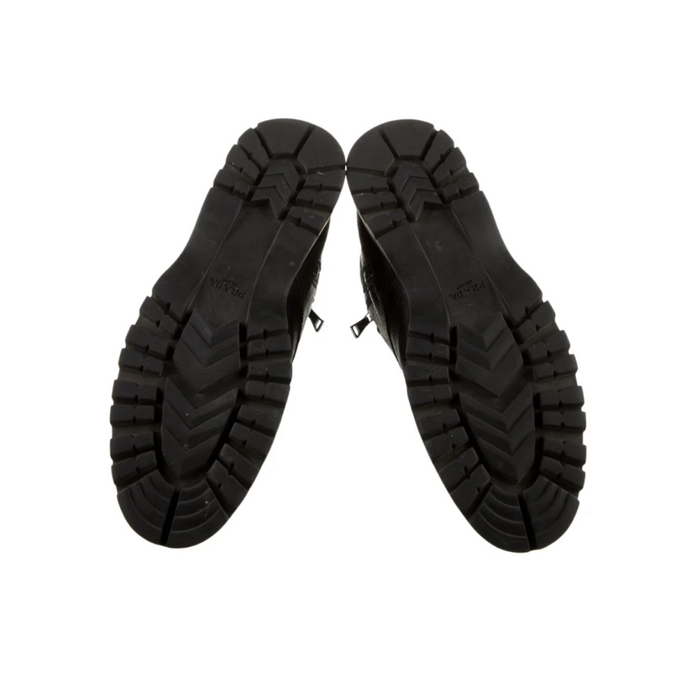 Authentic Prada Black Leather Combat-Style Lace-Up Boots - Picture 5 of 6